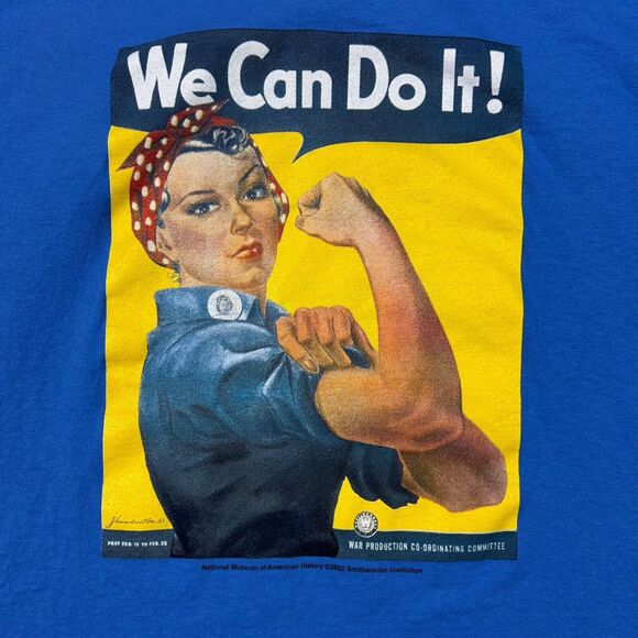 Vintage Rosie The Riveter We Can Do It Shirt Mens XL War Poster Anvil 2002 Blue - Picture 2 of 7